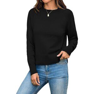 Women Cute Cropped Sweater Mock Neck Long Sleeve Lightweight Knit Loose Pullover